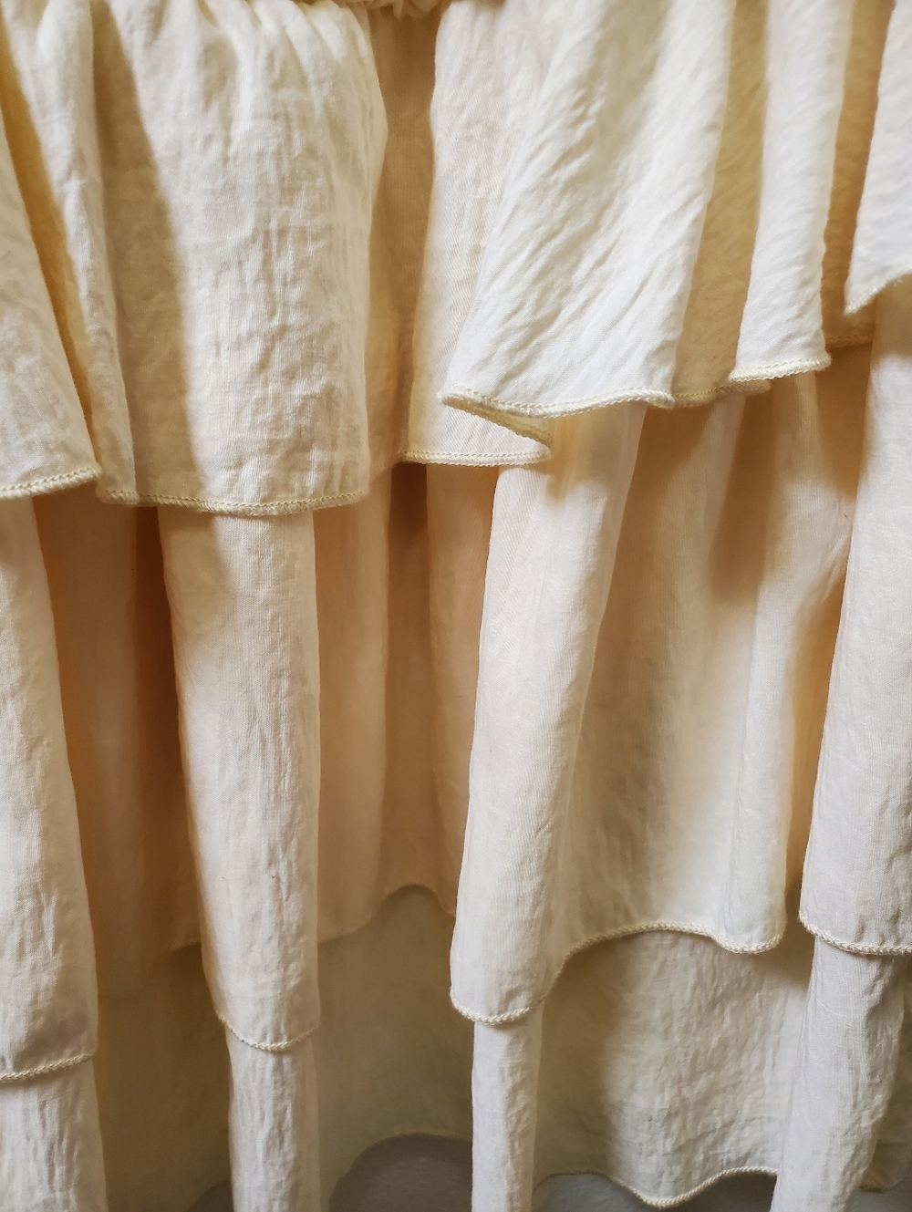 Crinkled Drop-waist Tiered Ruffle Midi Dress Minimalist Boho Cream - Picture 4 of 9